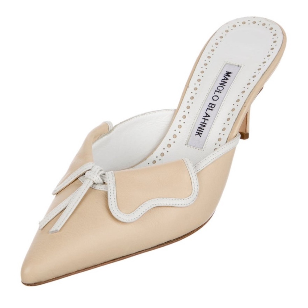 Manolo Blahnik Cream Leather Mules